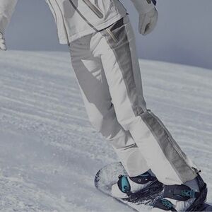 Athleta Ski Pants White Gray Zippered pockets Women’s L Adjustable Snowboarding